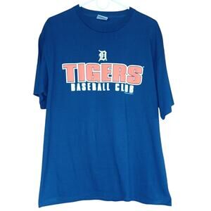 Detroit Tigers Baseball Club T-Shirt 100% Cotton Navy Blue Mens Large Sports Fan
